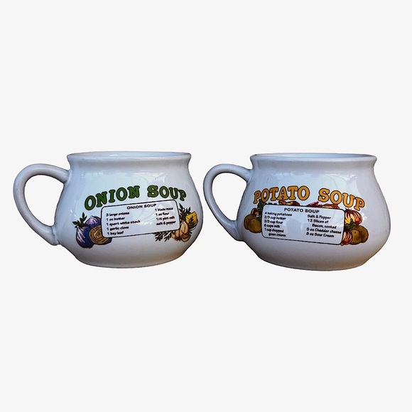 Vintage  Set Of 2 DAT'L DO-IT INC DDI Potato Soup Onion Soup Recipe Bowls Cups - Picture 1 of 14